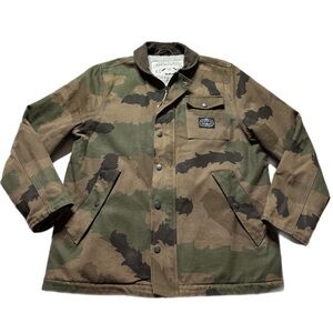 Poler Men’s Juniper Jacket Canvas Camo Chore Sherpa Lined Corduroy Collar L